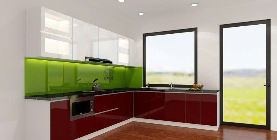 Mẫu tủ bếp chữ L hiện đại đẹp tiện nghi cho nhà phố chung cư