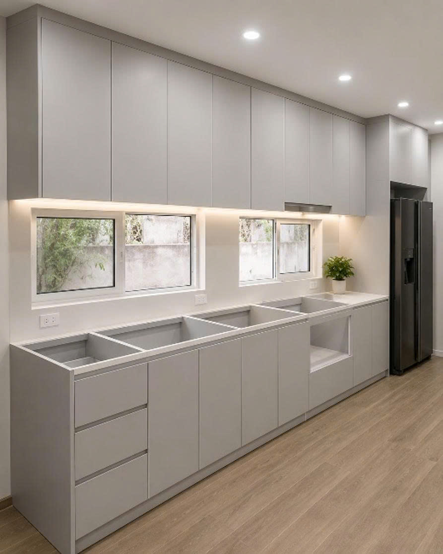 Tủ bếp Melamine màu trắng dạng chữ U nhỏ 53202048T đẹp hiện đại tiện nghi