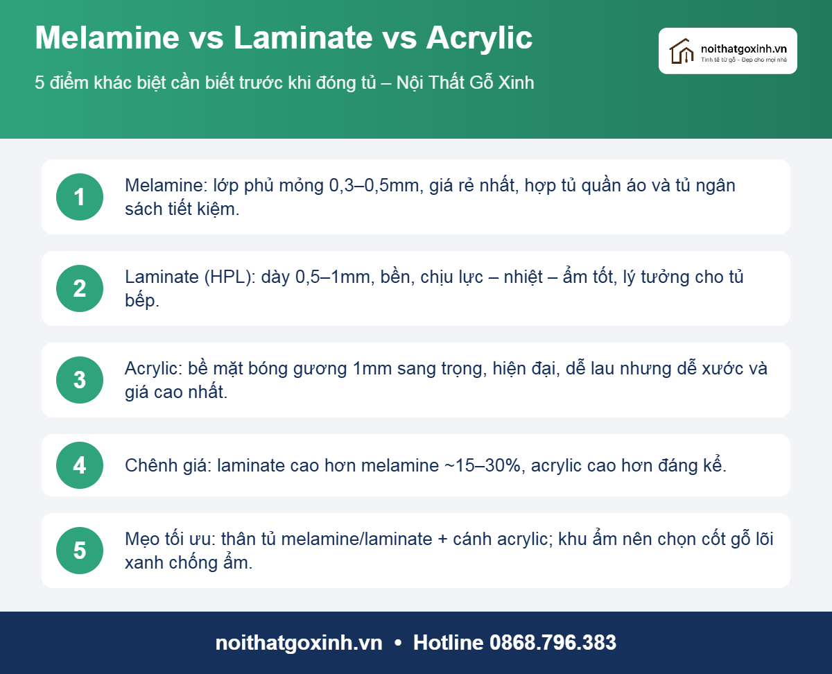 Infographic so sánh melamine laminate acrylic