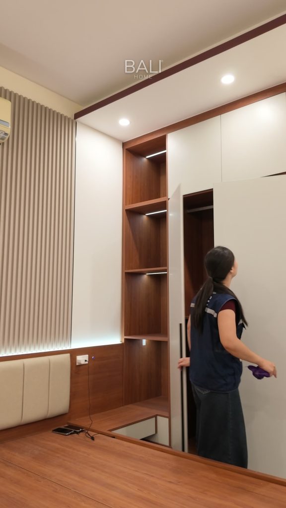 Tủ quần áo gỗ công nghiệp hiện đại gắn đèn LED cho phòng ngủ